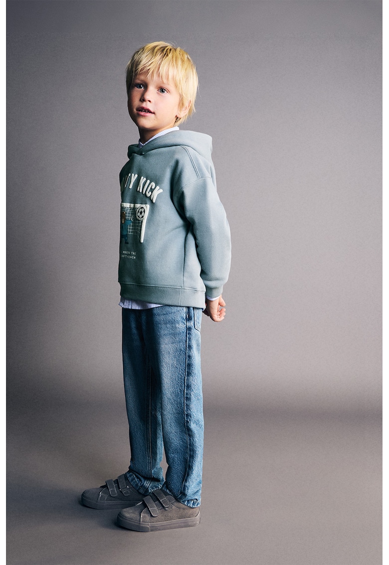 Blugi relaxed fit cu talie medie - Albastru prafuit