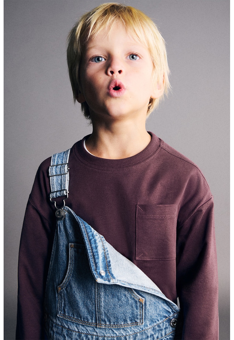 Bluza din bumbac cu buzunar pe piept - Violet tyrian