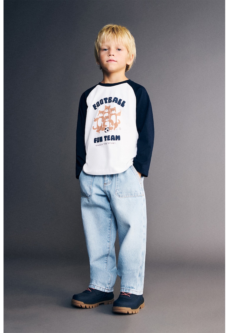 Bluza de bumbac cu imprimeu - Portocaliu pal/Alb optic/Bleumarin