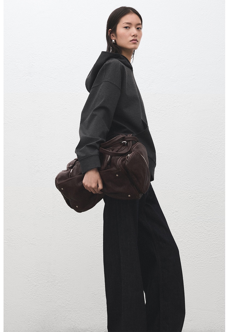 Hanorac lejer cu buzunar kangaroo - Gri inchis