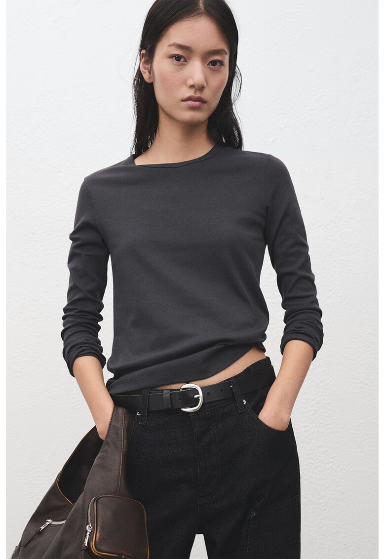 Bluza de bumbac cu decolteu rotund - Gri inchis