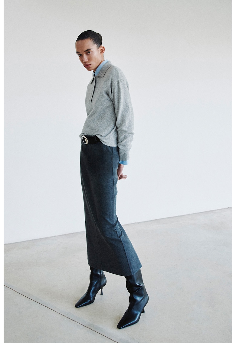 Pulover polo din amestec de lana - Gri deschis