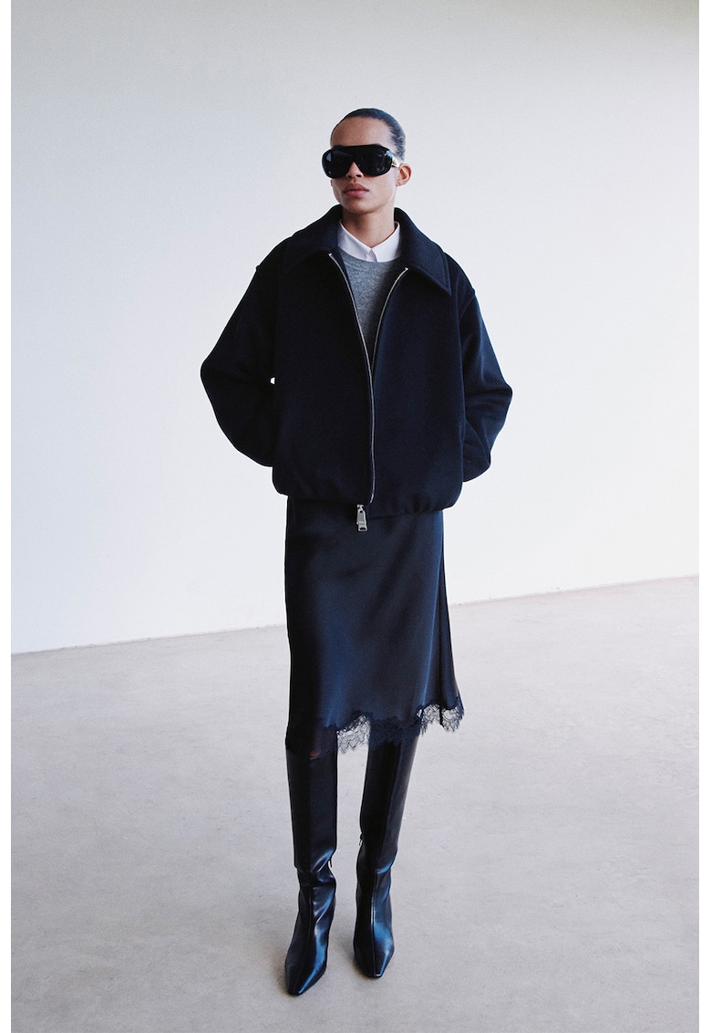 Jacheta din amestec de lana cu fermoar - Bleumarin