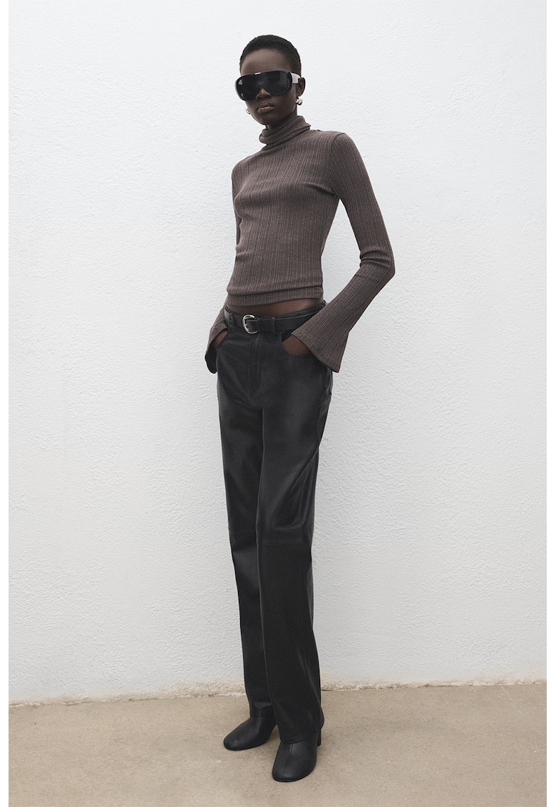 Pulover uni cu guler inalt - Maro taupe