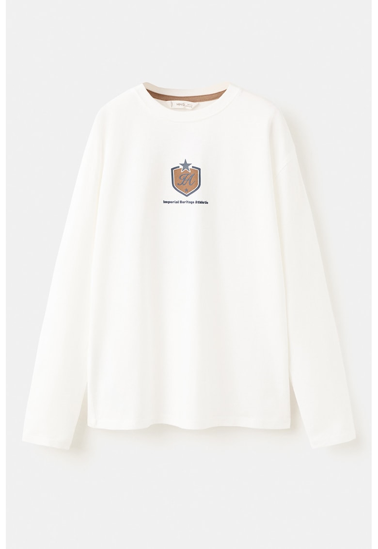 Bluza de bumbac cu design grafic - Alb/Maro/Gri carbune