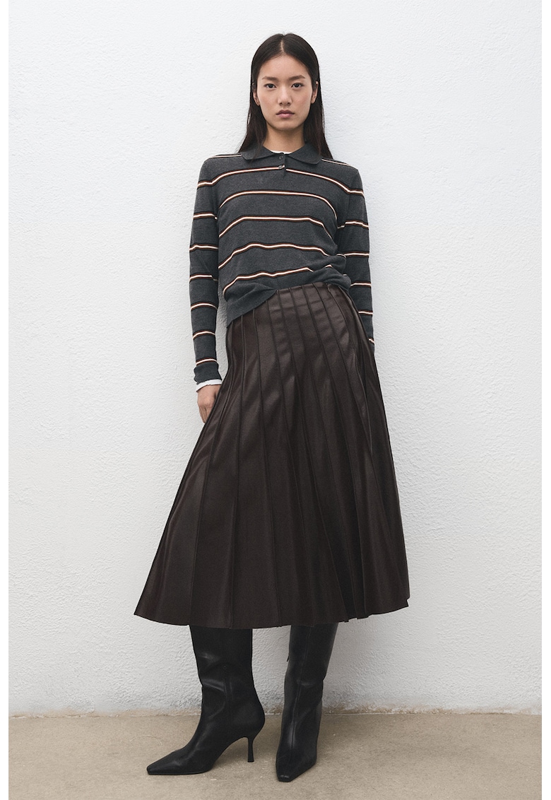 Bluza polo din amestec de lana cu dungi - Alb/Gri inchis