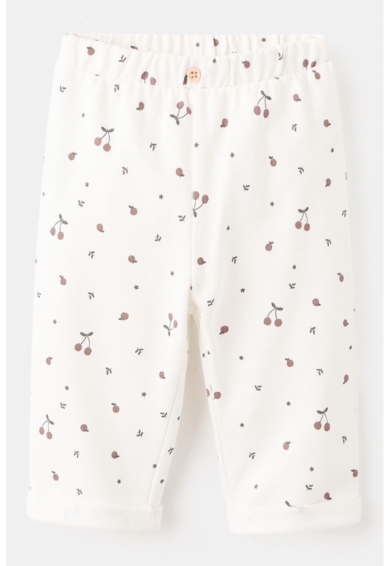 Pantaloni de bumbac cu imprimeu - Rosu deschis/Alb murdar