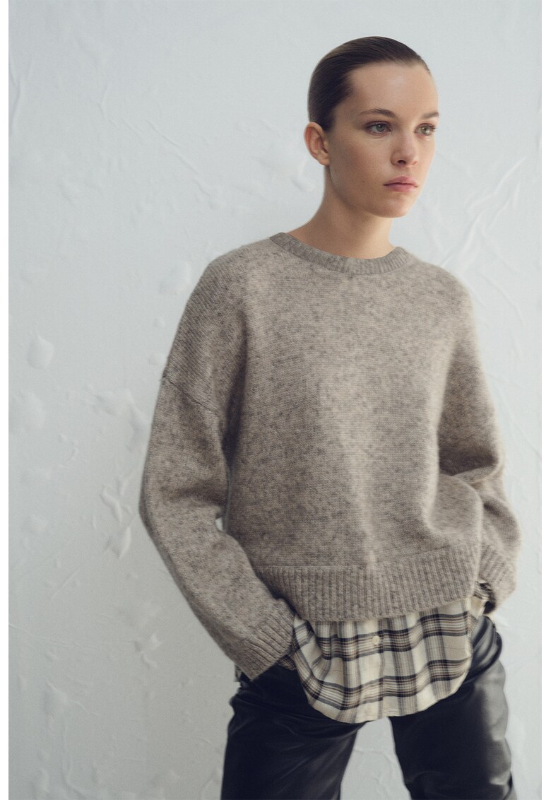 Pulover din amestec de lana cu maneci cazute - Grej