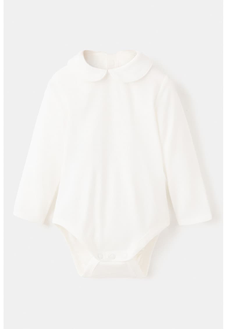 Body din amestec de bumbac cu guler Peter Pan - Alb optic