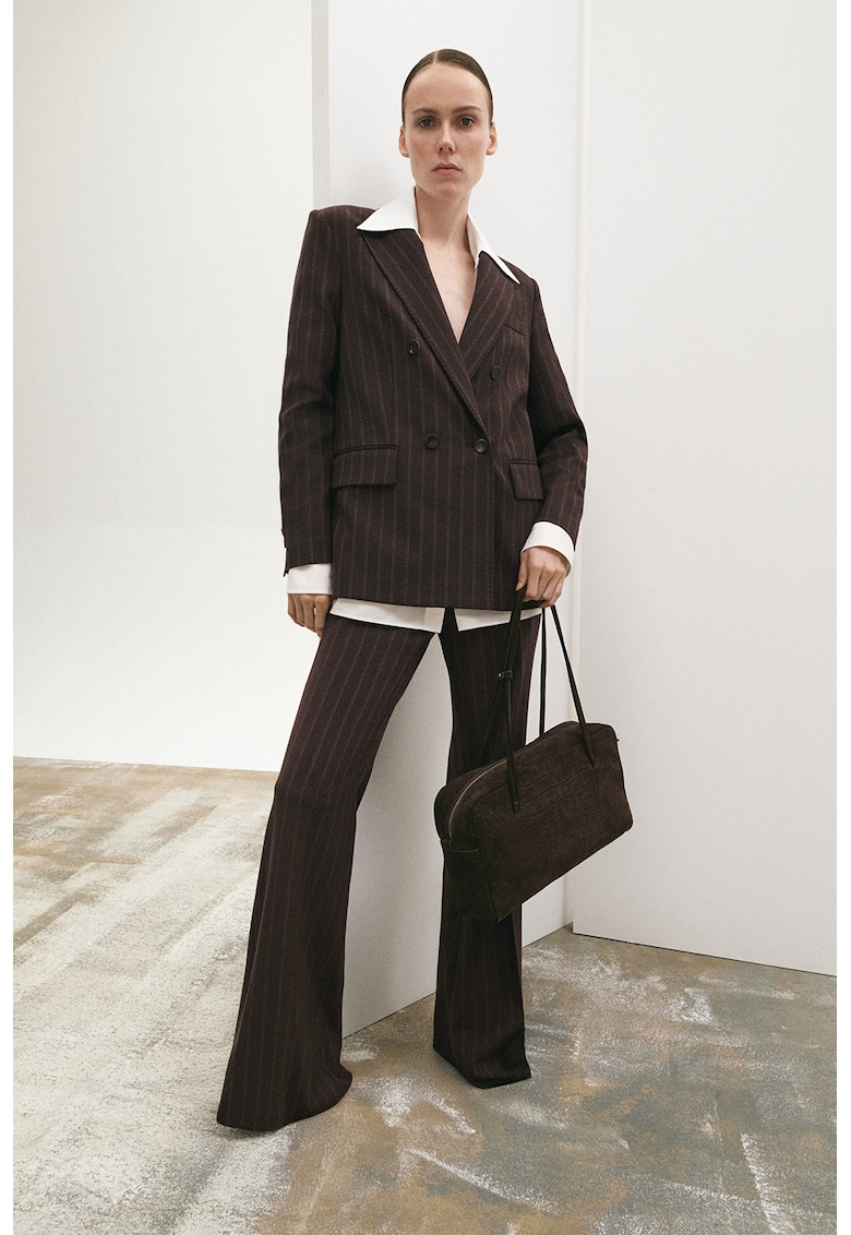 Pantaloni evazati in dungi - Maro inchis