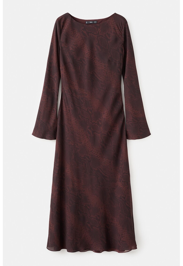 Rochie cu maneci lungi si imprimeu sarpe - Maro cognac/Negru stins