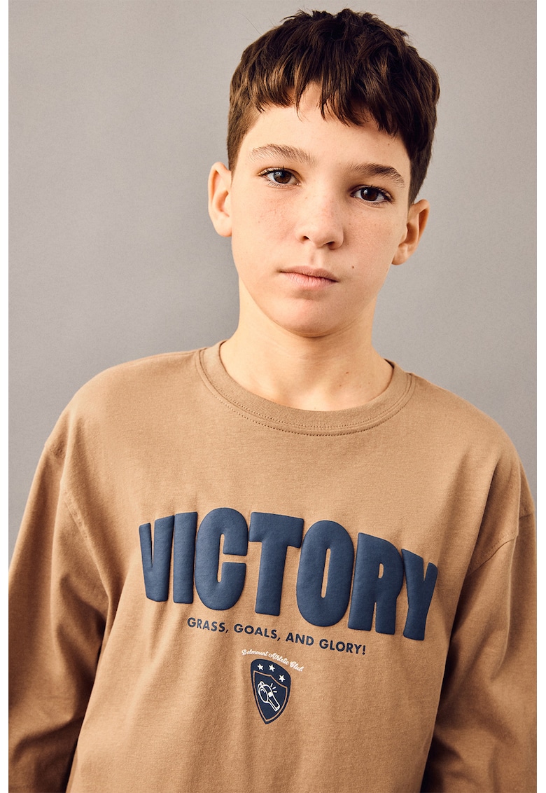 Bluza de bumbac cu text - Gri carbune/Maro deschis