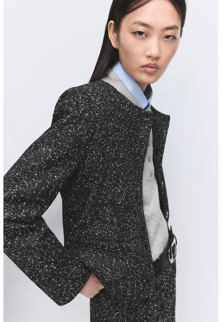 Jacheta cu decolteu la baza gatului si nasturi - Negru stins/Gri antracit