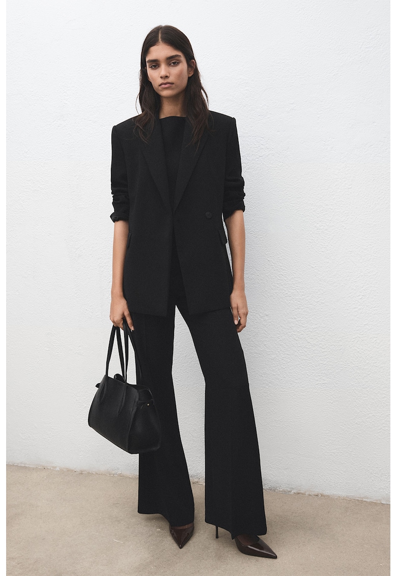 Sacou cambrat cu accesoriu esarfa - Negru