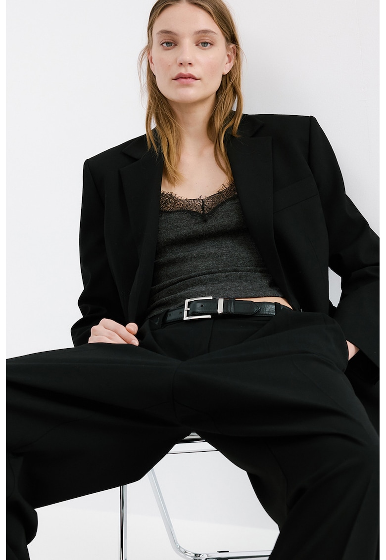 Top crop cu bretele inguste si insertii de dantela - Gri inchis melange