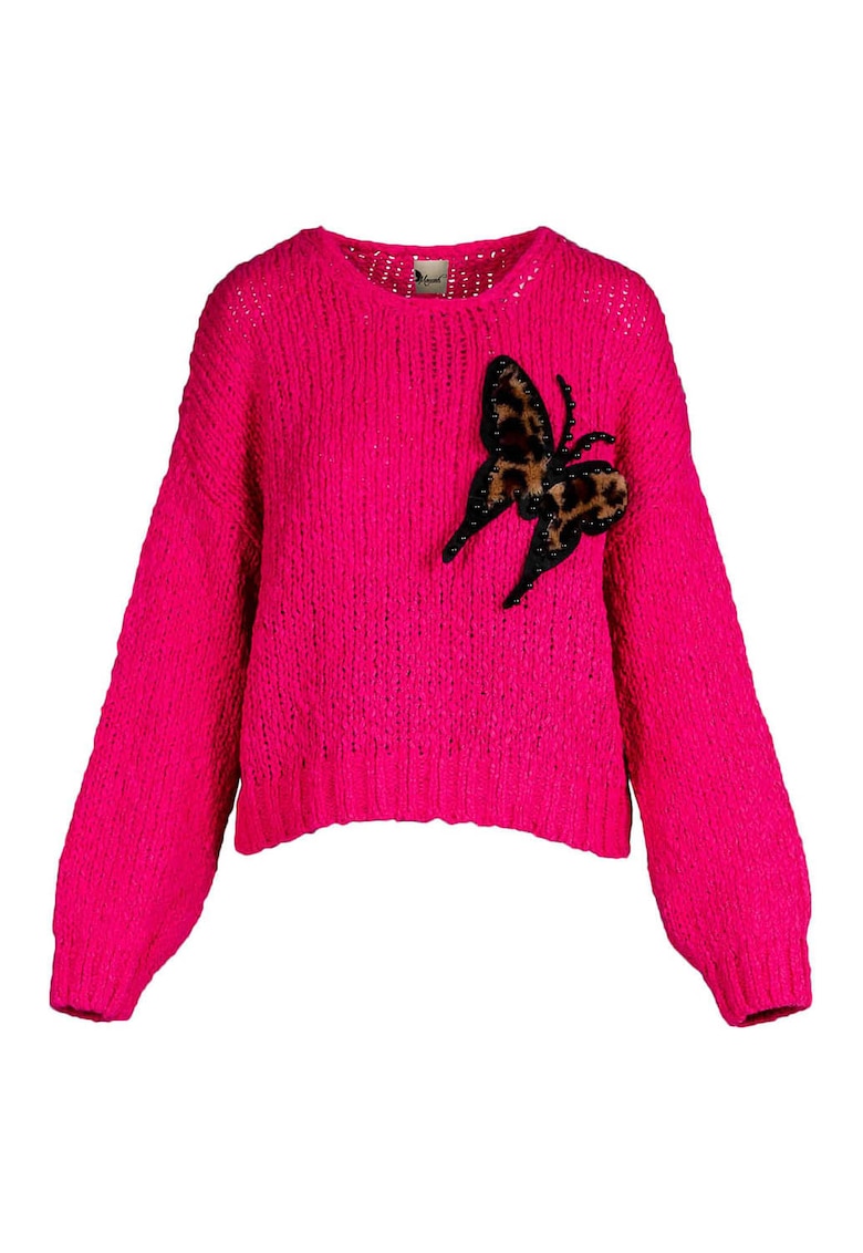 Pulover fuchsia moale si calduros cu detaliu fluture