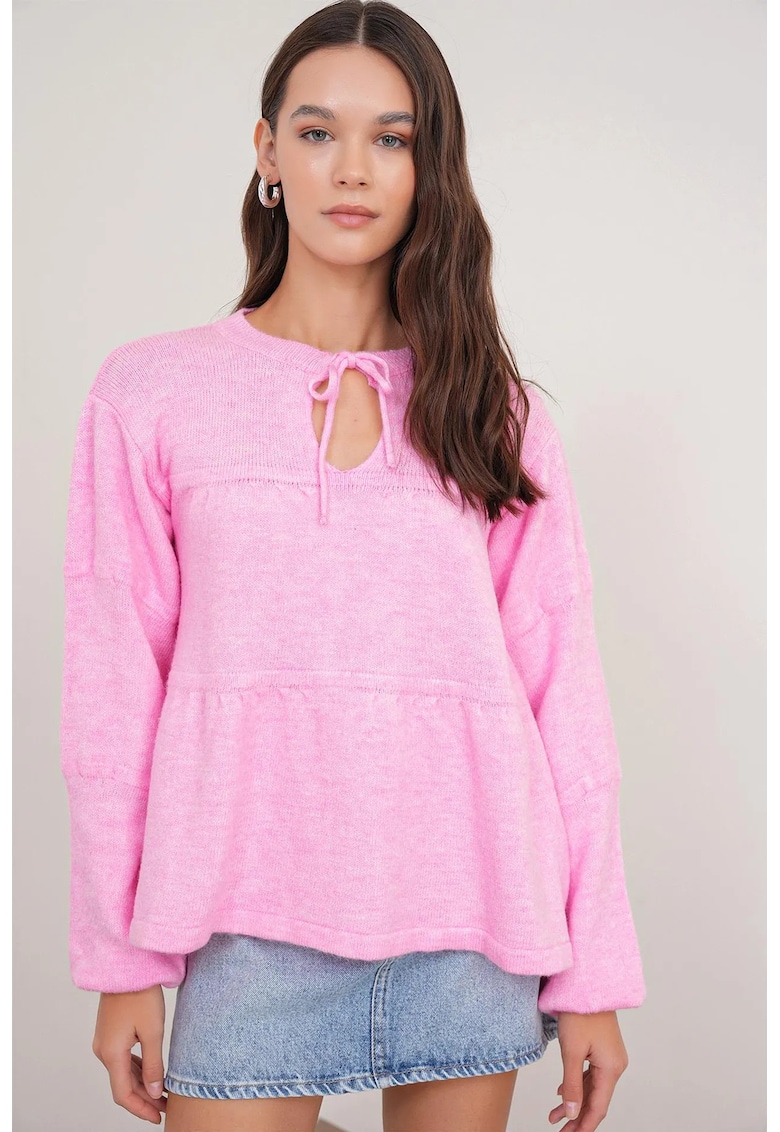 Pulover dama - pulover lejer tricotat - roz pudrat - One Size