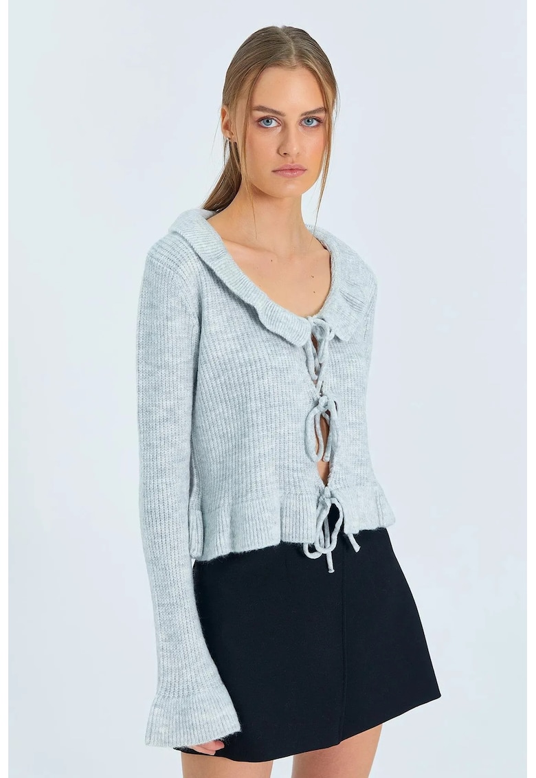 Cardigan dama - franjuri - albastru deschis - tricot - One Size