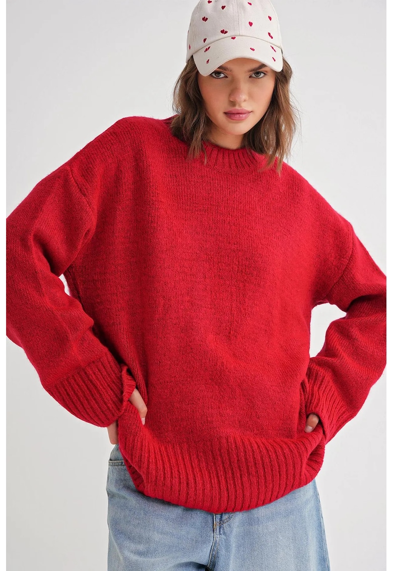 Pulover dama - supradimensionat - rosu - textil - One Size