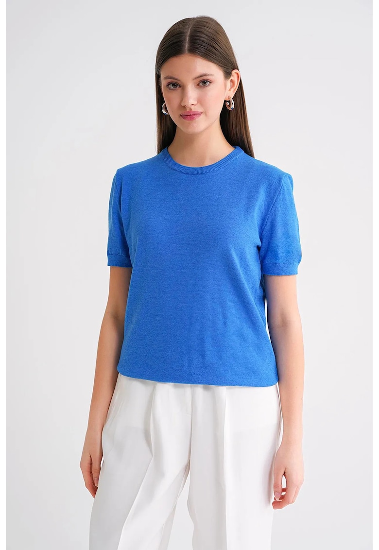 Pulover tricotat - Maneca scurta - Tricot - Albastru - One Size