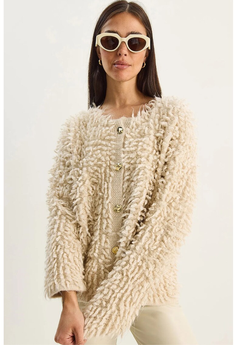 Cardigan dama - texturat - bej natural - tricot - One Size