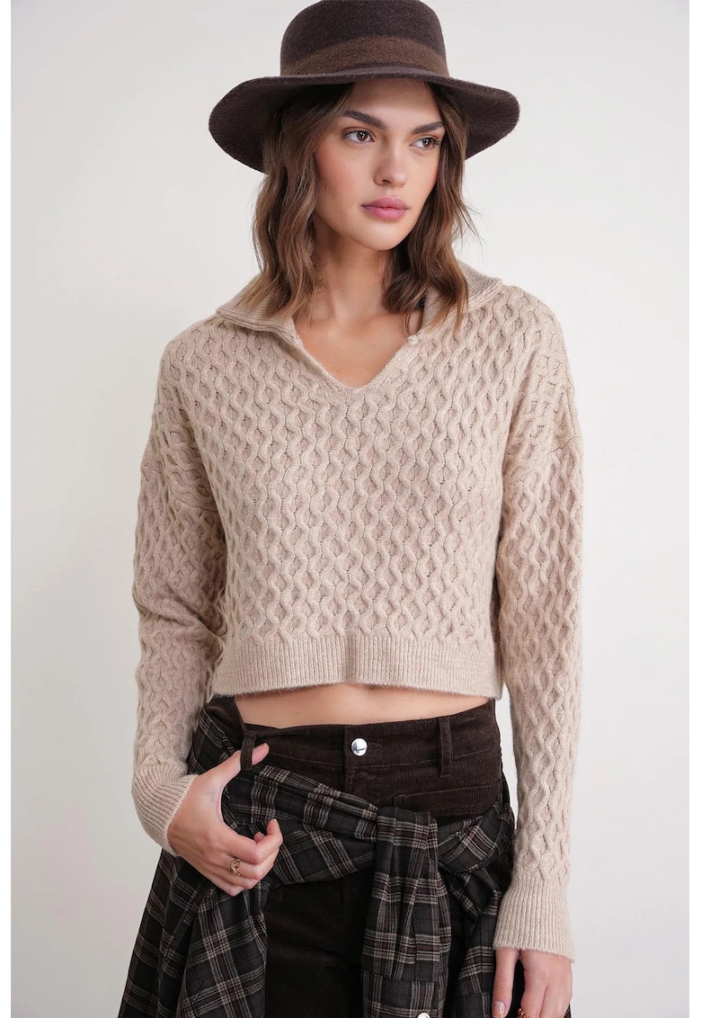 Pulover scurt - Relaxed Fit - bej natural - tricot - One Size