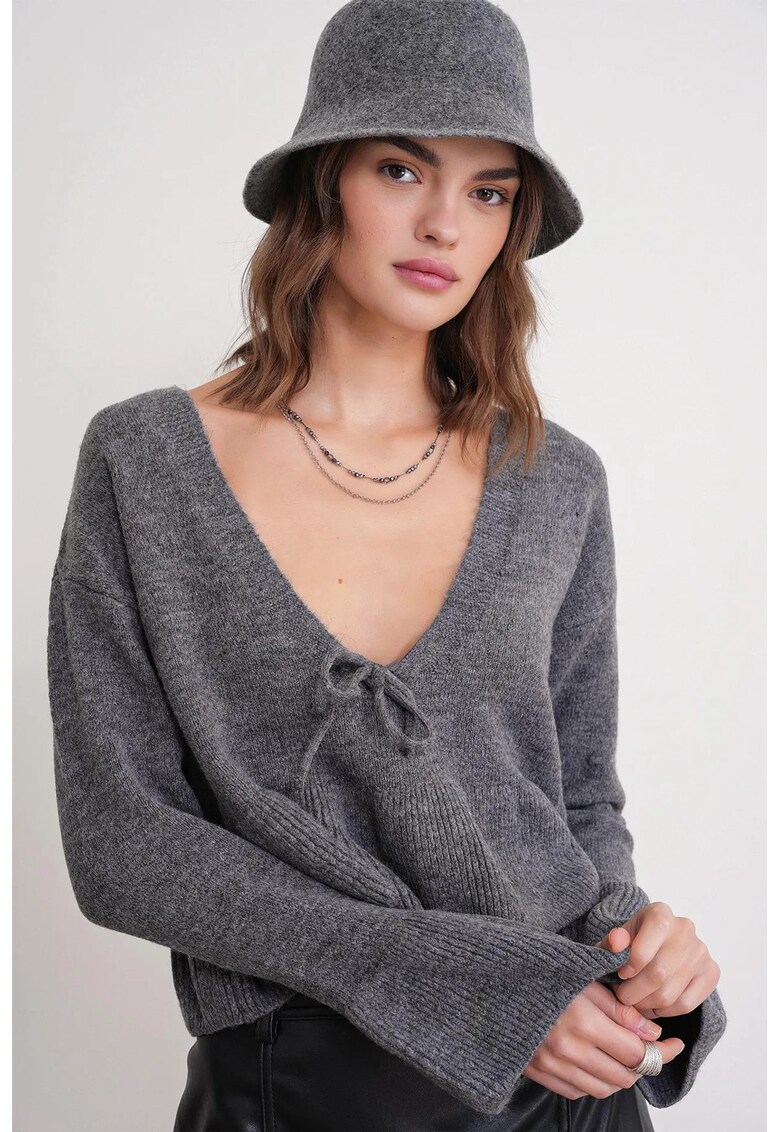 Pulover dama - Tricot - Gri inchis - One Size