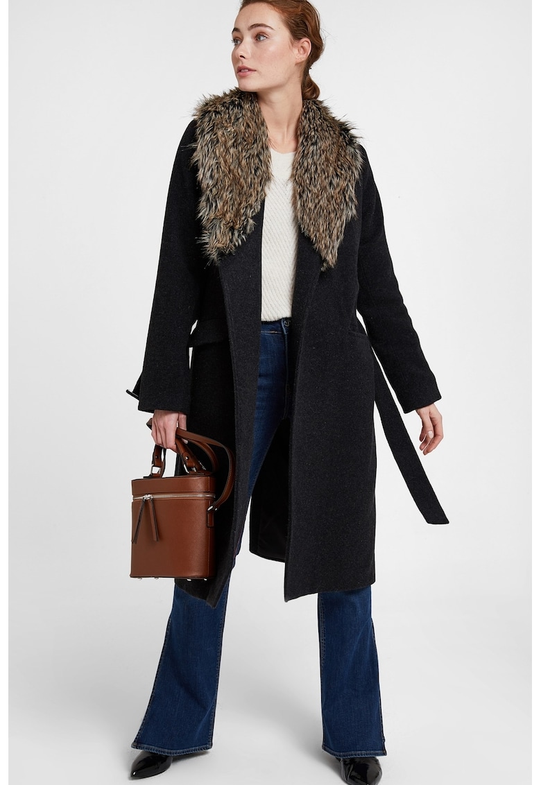 Palton din amestec de lana cu captuseala din blana sintetica