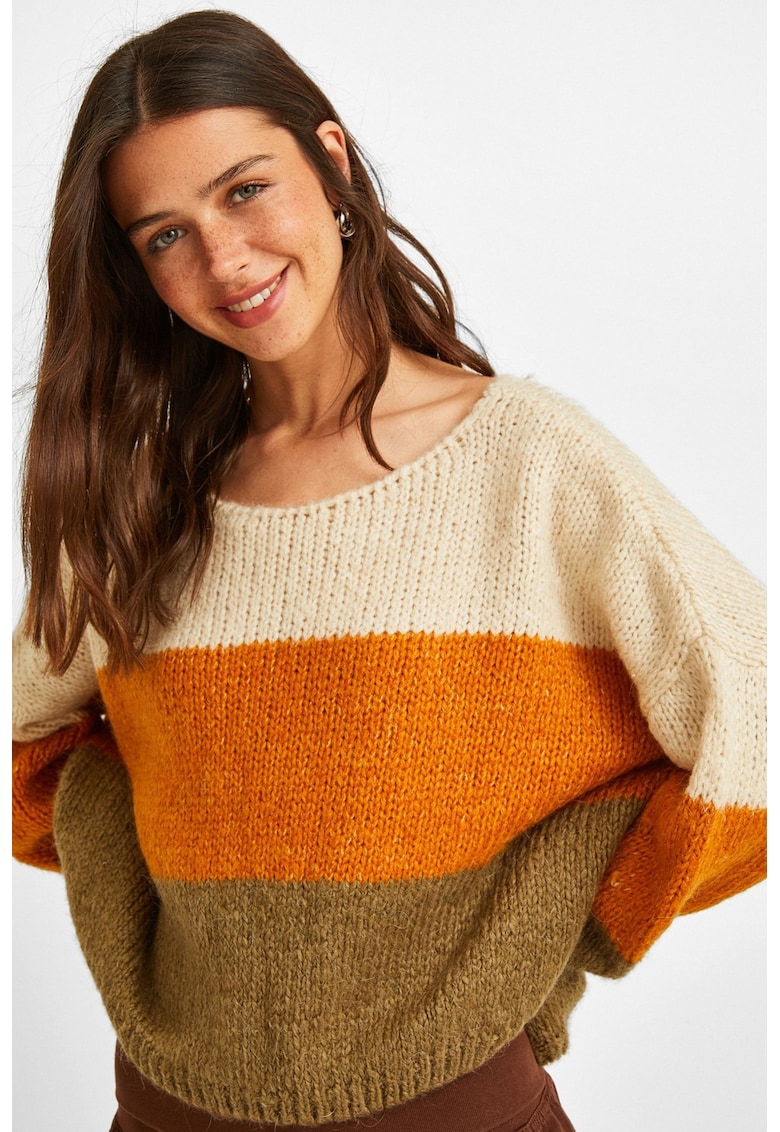 Pulover supradimensionat din amestec de mohair si lana - cu dungi