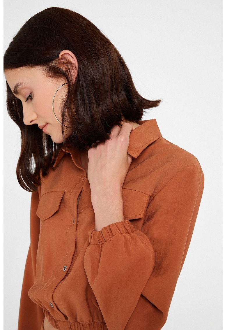 Camasa crop cu mansete si terminatii elastice