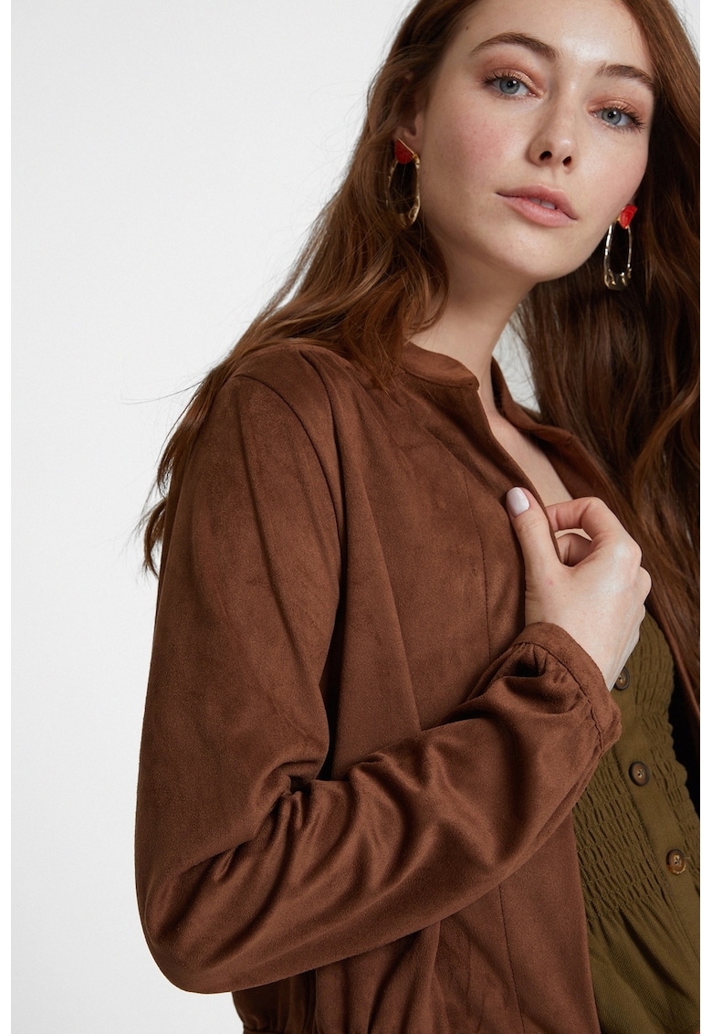 Jacheta din piele intoarsa ecologica cu inchidere cu cordon