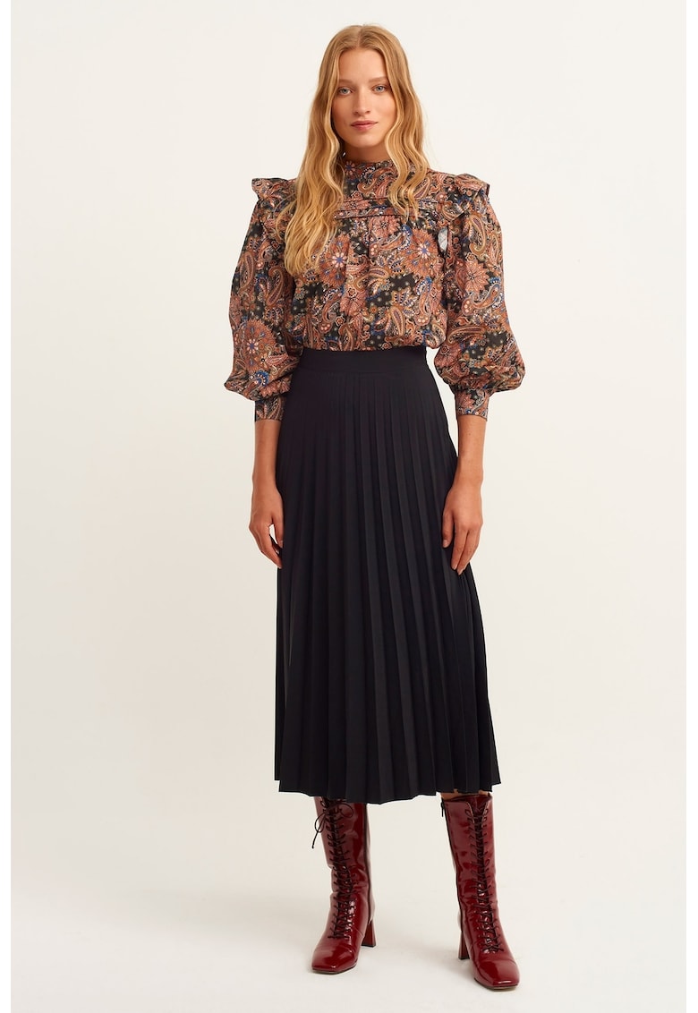 Fusta midi cu pliuri si talie elastica