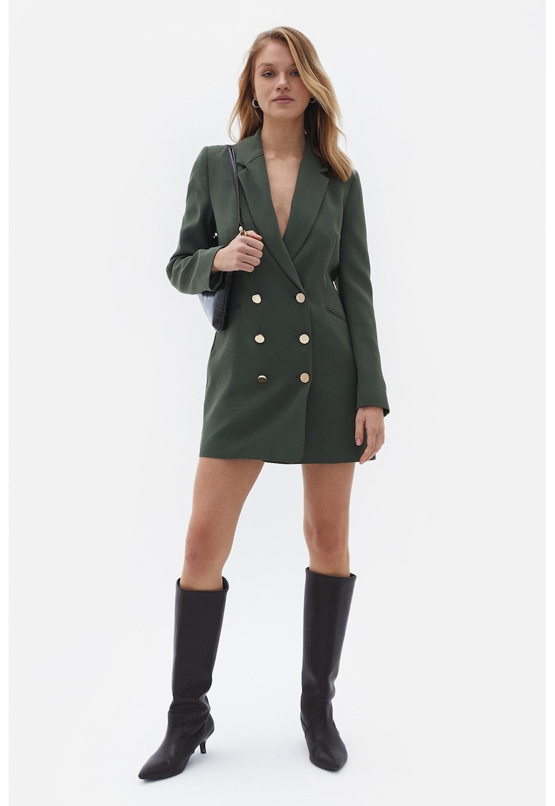 Rochie-sacou cu doua randuri de nasturi - Verde englez