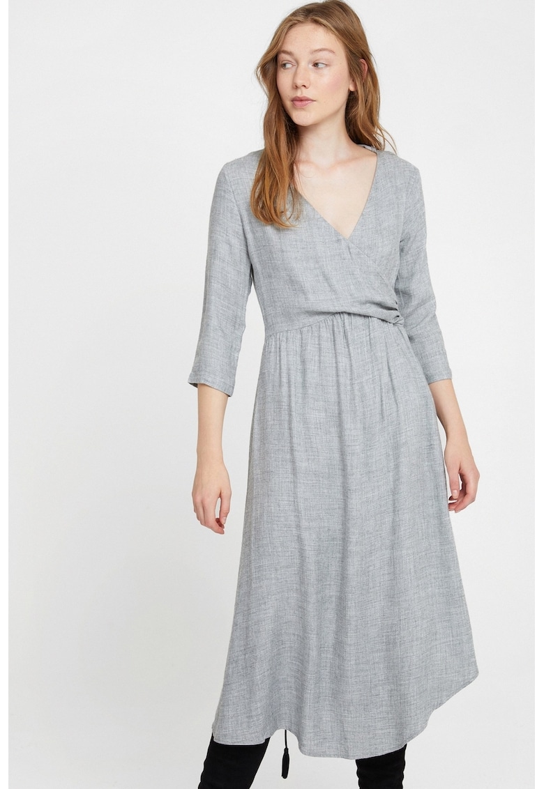 Rochie midi cu decolteu in V - Gri melange