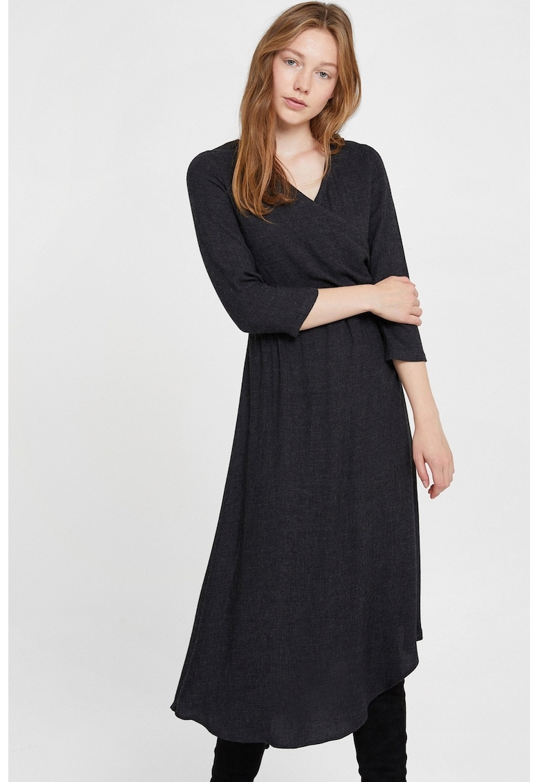 Rochie midi cu decolteu in V - Negru