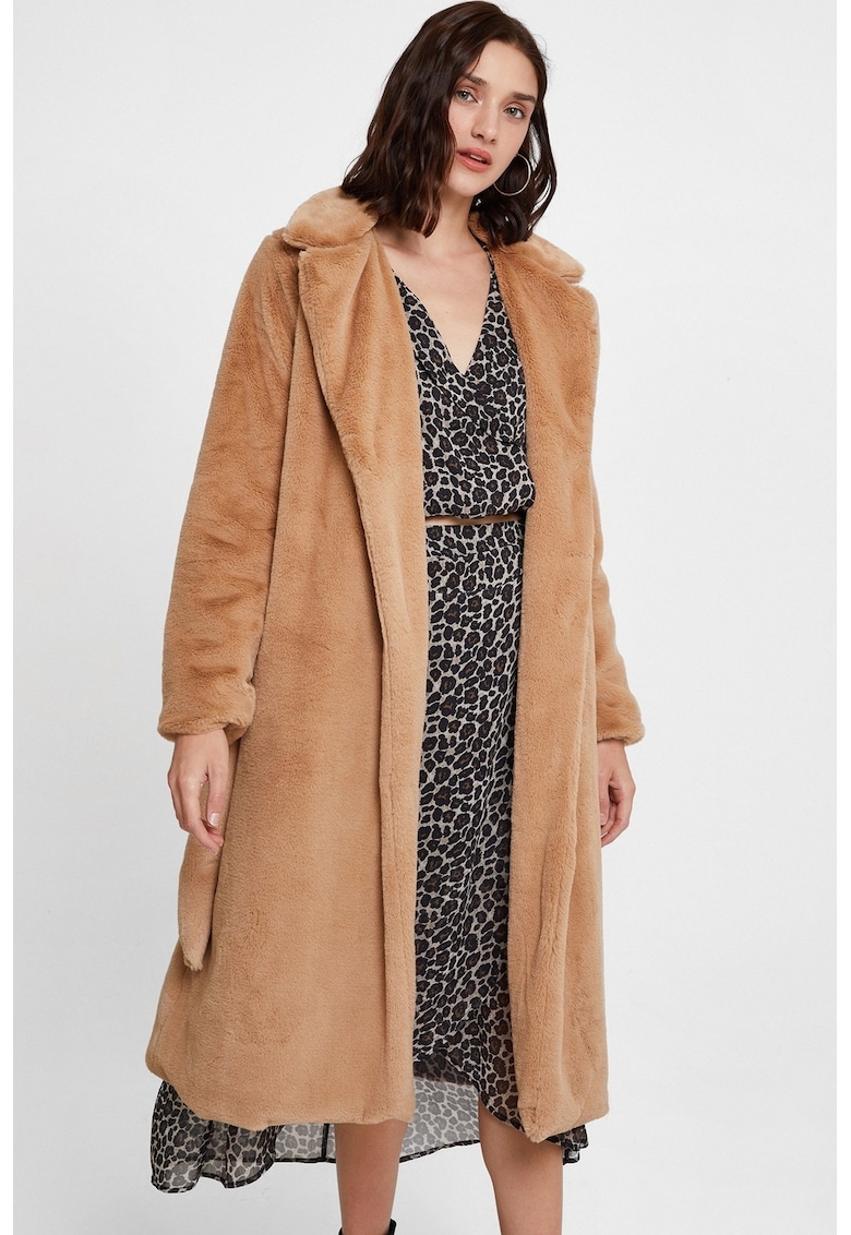 Palton lung din plus cu model petrecut