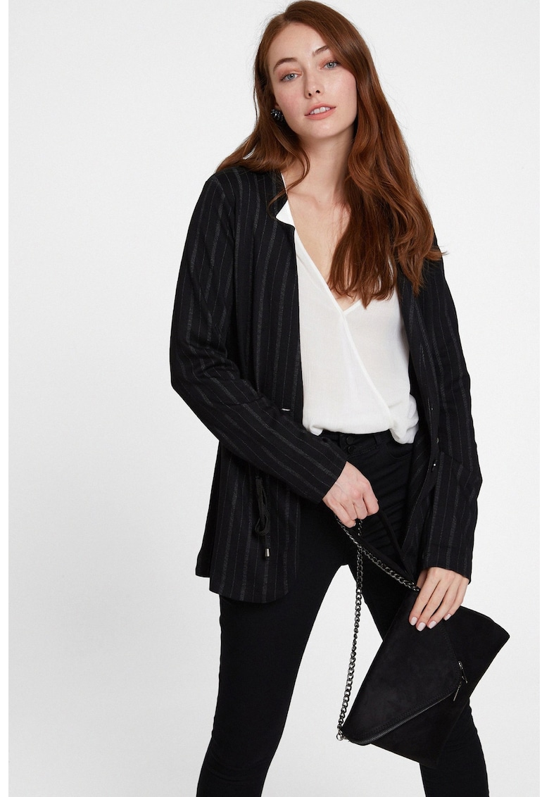 Jacheta cu dungi si cordon - Alb/Negru