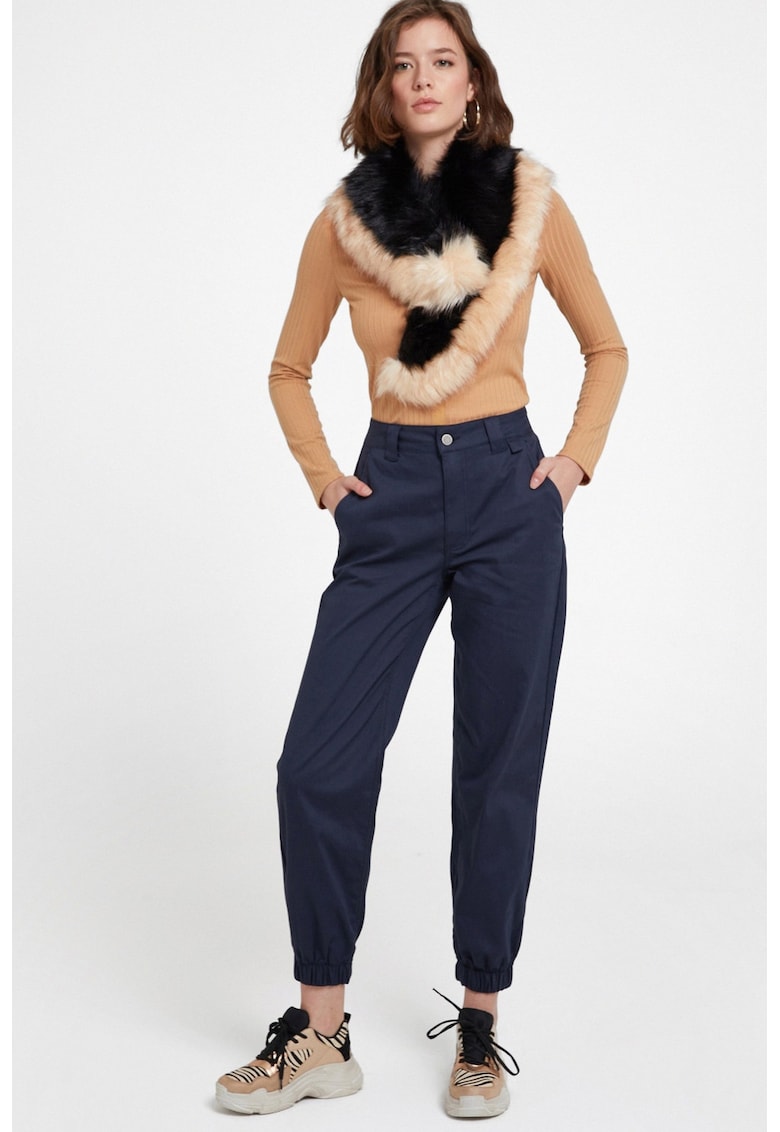 Pantaloni crop cu mansete elastice - Bleumarin