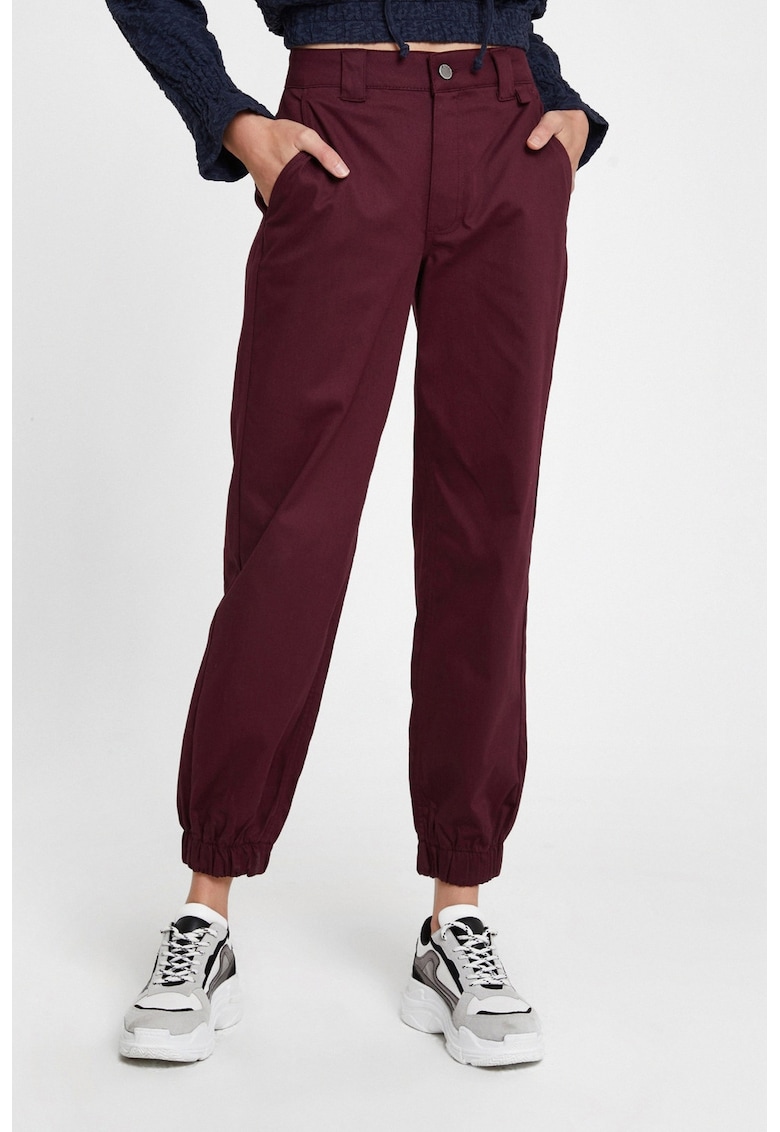 Pantaloni crop cu mansete elastice - Visiniu