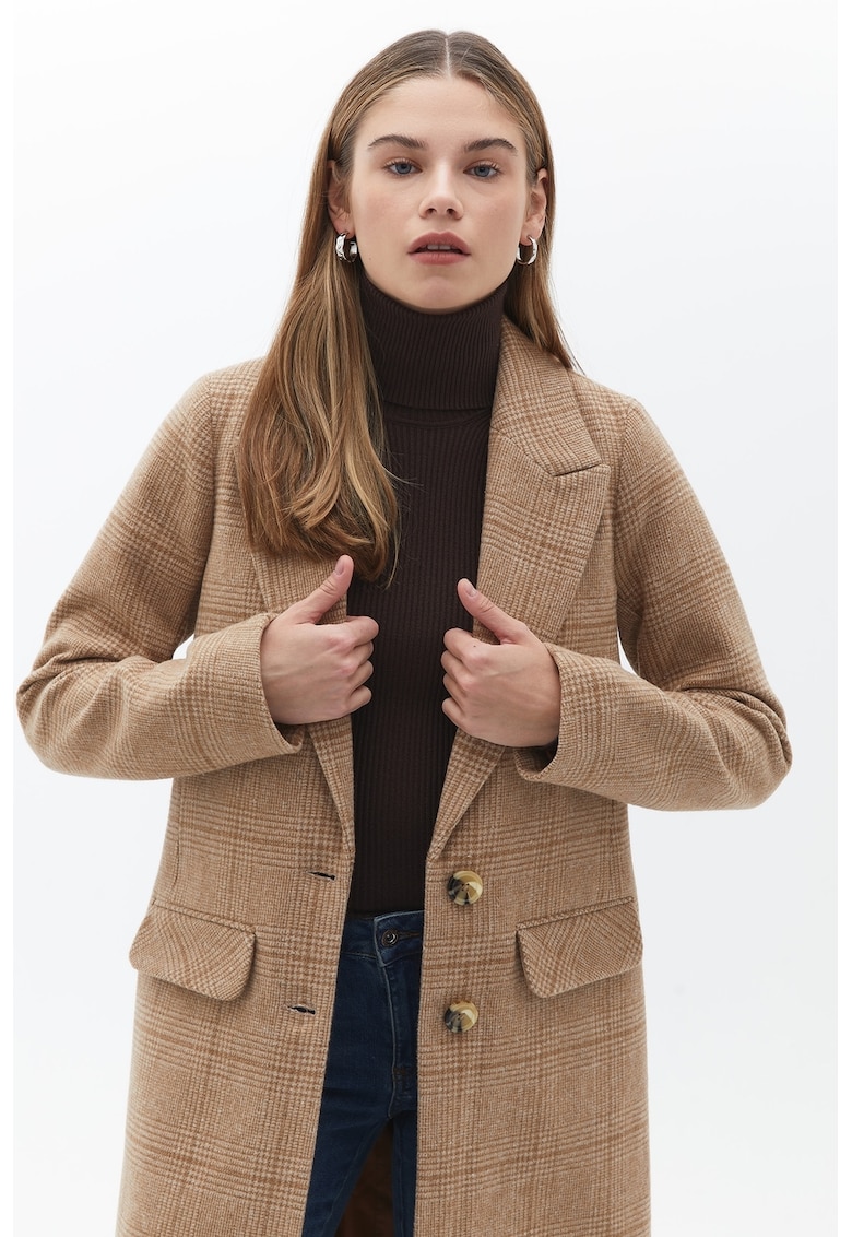 Palton din amestec de lana cu model in carouri