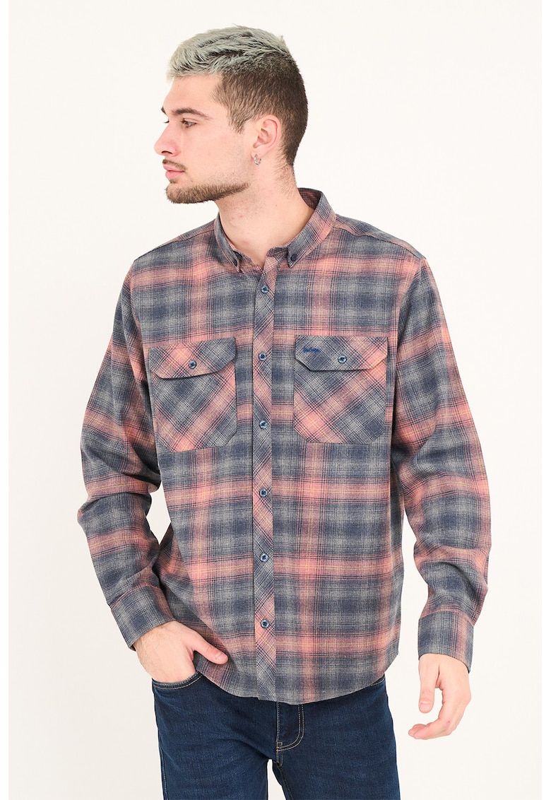 Camasa in carouri cu buzunare pe piept - Rosu deschis/Albastru
