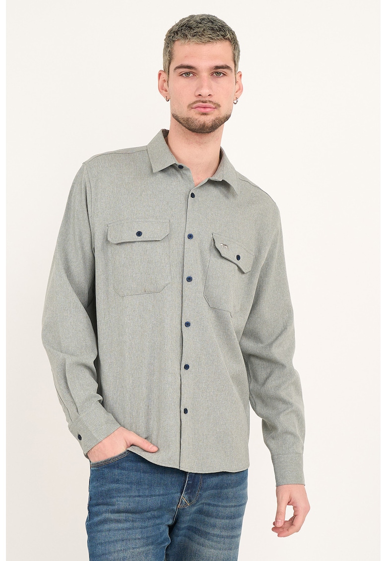 Camasa relaxed fit cu buzunare pe piept - Grej