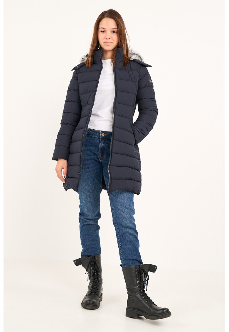 Geaca matlasata cu gluga si buzunare laterale - Albastru ultramarin