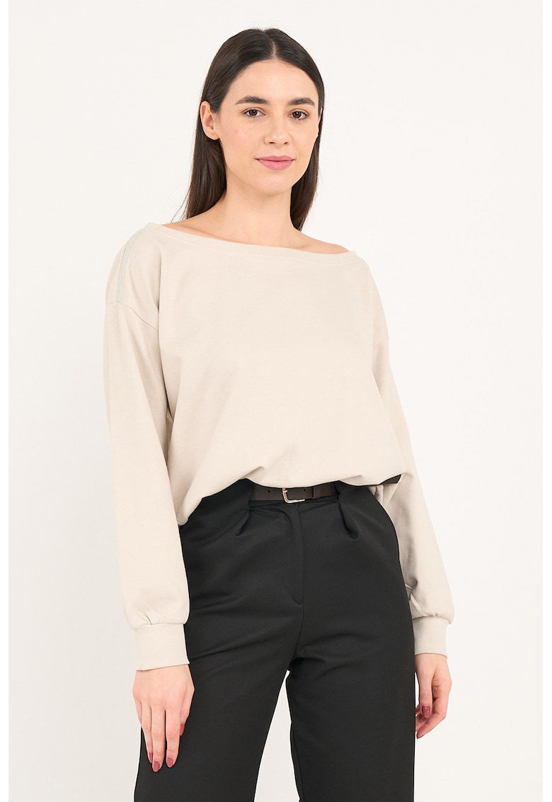 Bluza de trening cu decolteu barcuta - Bej inchis