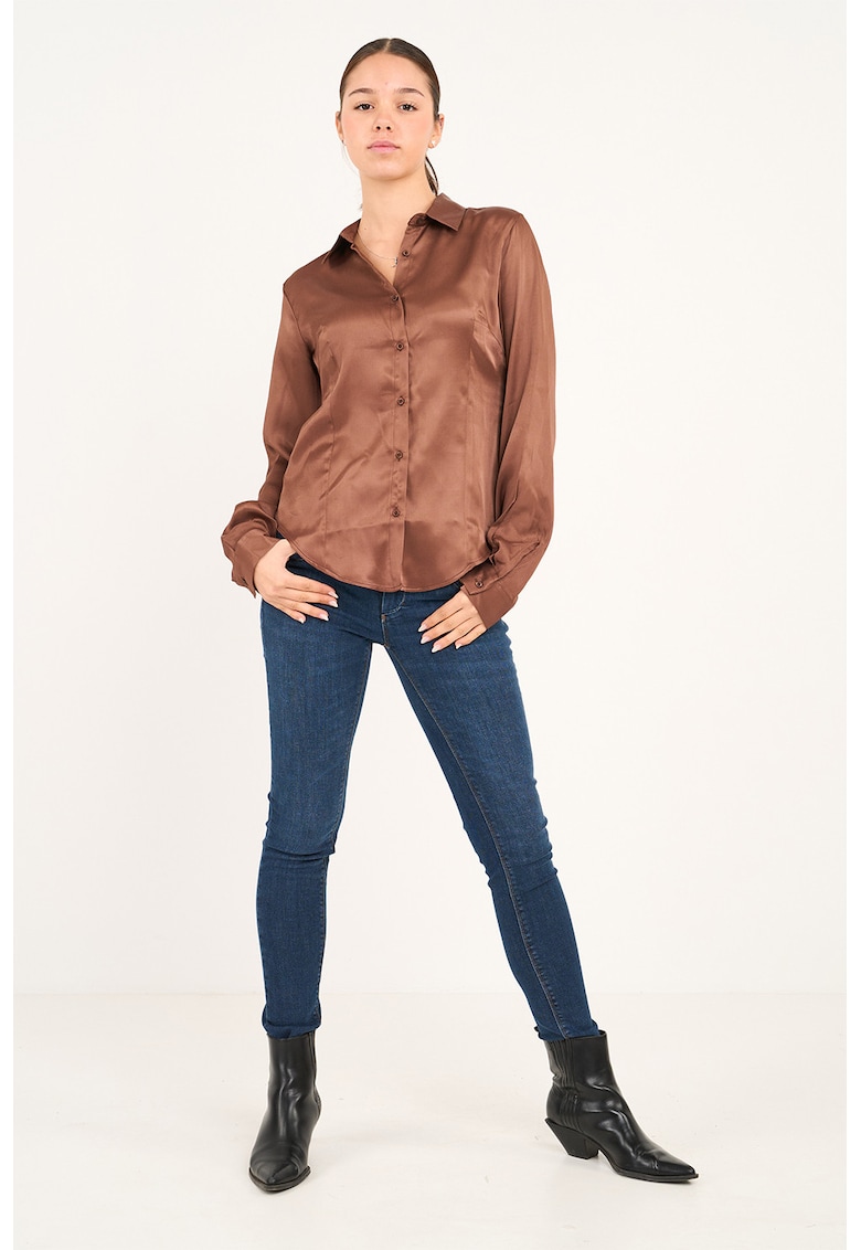 Camasa slim fit de satin - Caramel