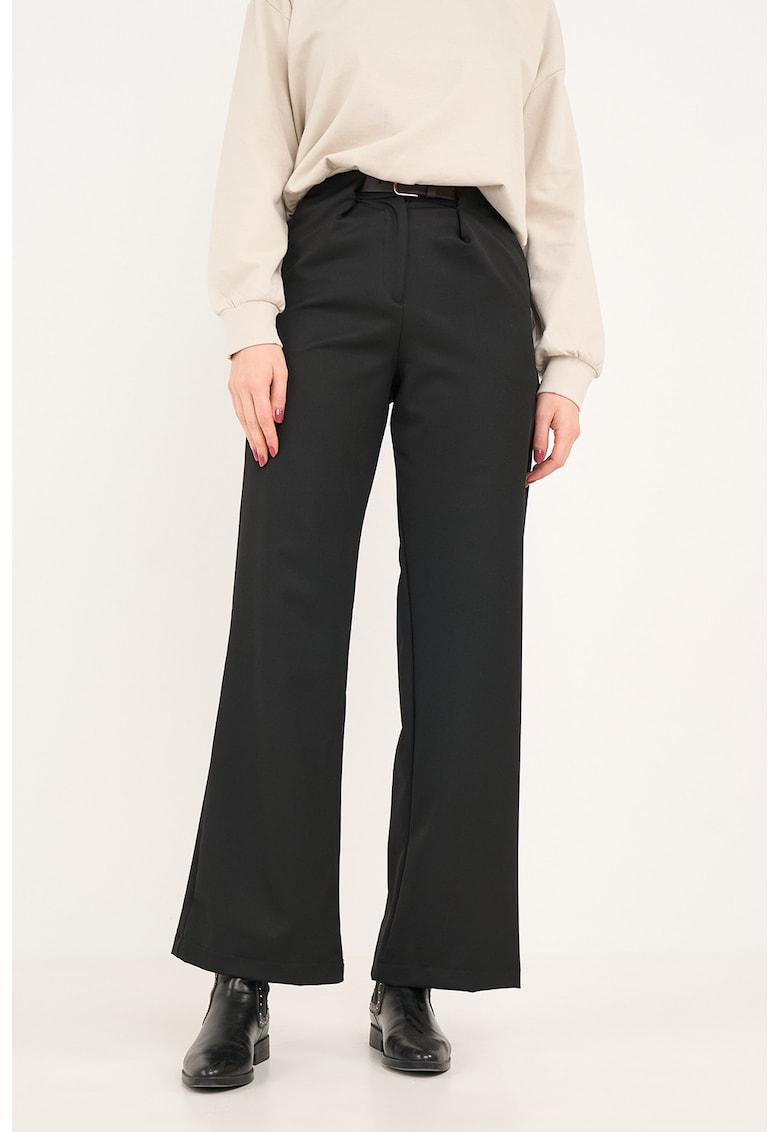 Pantaloni cu croiala bootcut si talie inalta - Negru