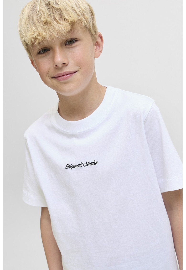 Tricou lejer din bumba cu broderie - Alb optic