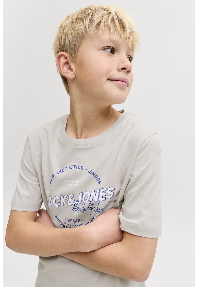 Tricou din bumbac organic cu imprimeu logo - Grej