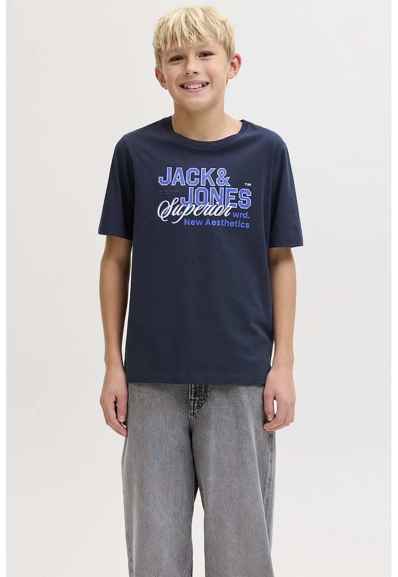 Tricou din bumbac organic cu imprimeu logo - Bleumarin