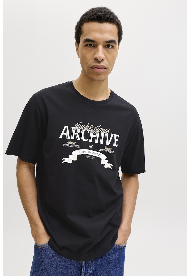 Tricou din bumbac organic cu decolteu la baza gatului - Gri antracit